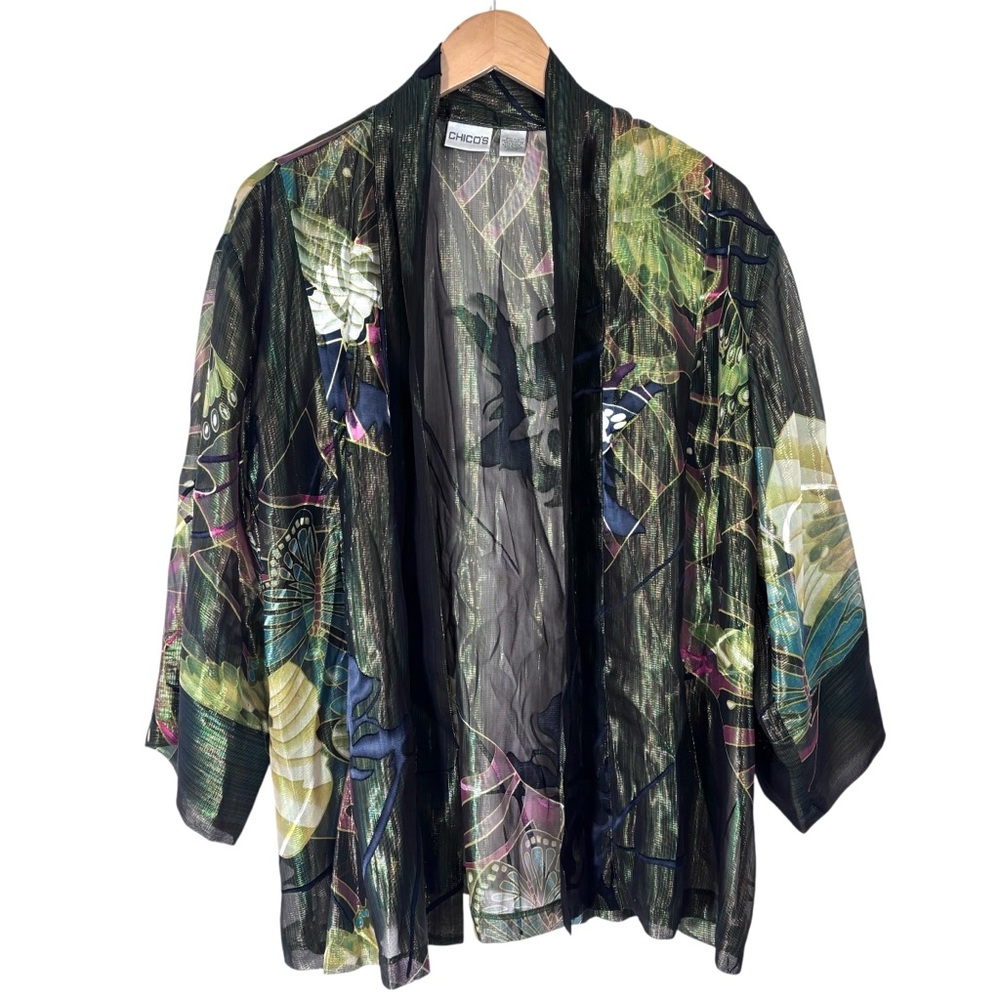Chico’s Sheer Silk Blend Butterfly Kimono Jacket Size 2‎ (L)